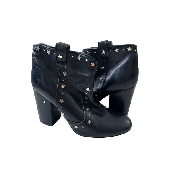 LAURENCE DECADE Black Leather Star Studded Ankle Boots Size 38.5/8.5 - Picture 1 of 10